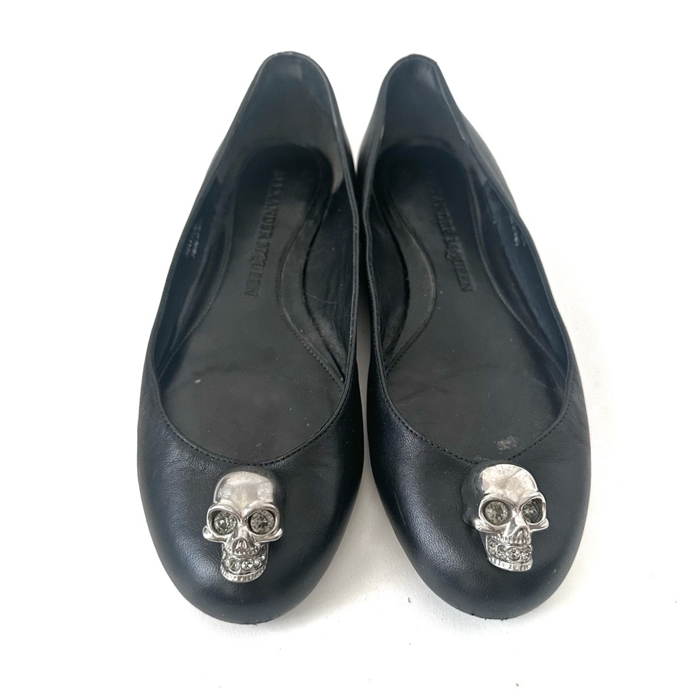 Alexander McQueen Black Leather Skull Ballet Flats